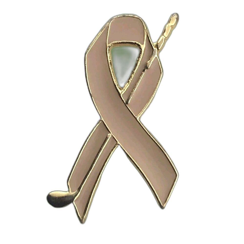 Pink Gold Tone Ribbon Lapel Pin Golf Club Vintage Breast Cancer Awareness
